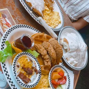 Chicken Fried Steak (560 cals.) Chicken &amp; Waffle &amp; Eggs (1400-1440 cals.)