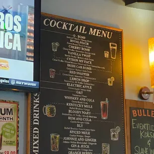a menu for drinks and cocktails