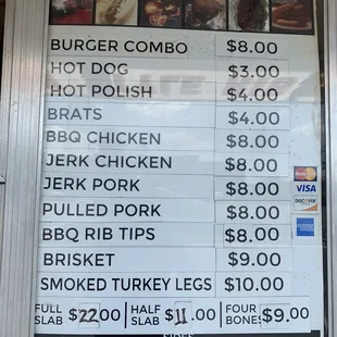 Menu as of August 28, 2020