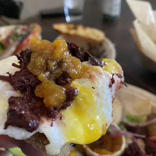 Sourdough bread, blood sausage, fresh egg, apricot chutney... An amazing taste/bite