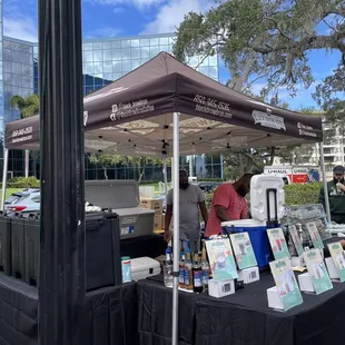 a table with a book display