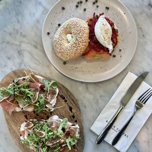 Prosciutto Toast, Smoked Salmon Bagel