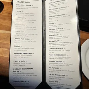 Martini &amp; Cocktail menu