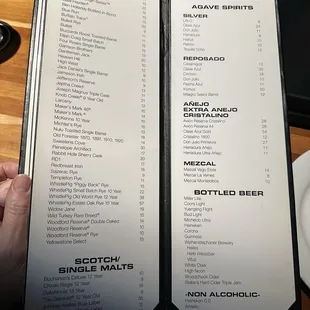 Bourbon,Whiskey,Beer menu