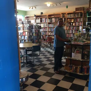 a man in a bookstore