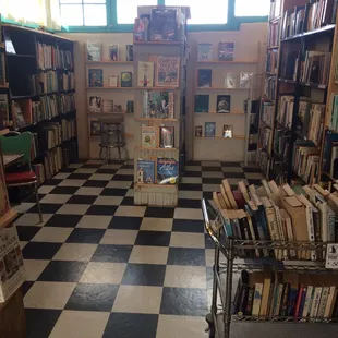 a black and white checkered floor