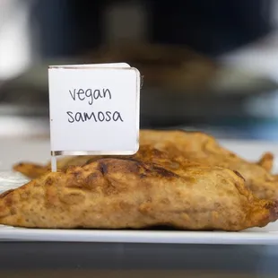 a vegan sambob on a white plate