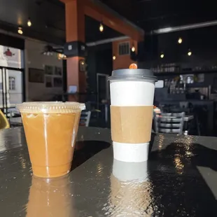 Small Iced White chocolate Hazelnut latte and large lavender latte