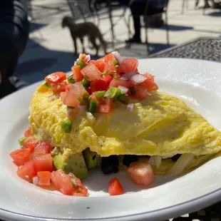 Omelette was amazing.  Enjoyed outside on a perfect Spring morning.