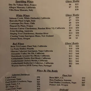 Wine menu