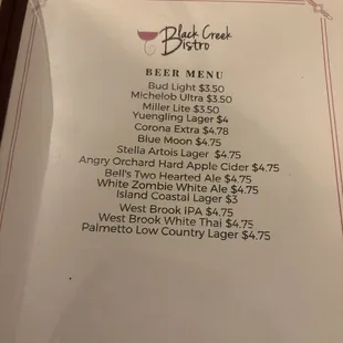 Beer menu