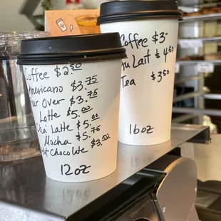Sizes and prices