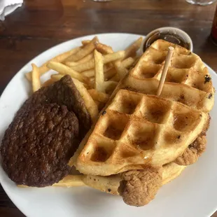chicken &amp; waffles - potatoes = fries lol