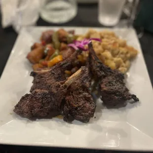 Lamb Chops, Breakfast Potatoes and Mac n Cheese
