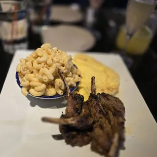 Grilled Lamb Chops Dinner w  Scrambled Eggs and  Mac & Cheese