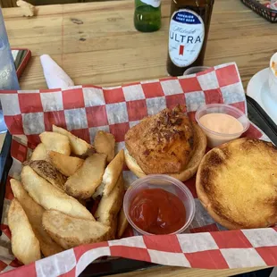 Baked chicken sandwich with fries