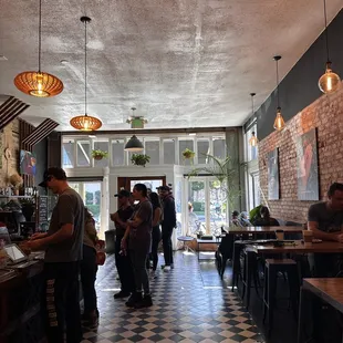 people standing at the counter