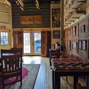 the entrance to a restaurant