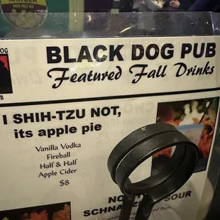 a menu for a drink