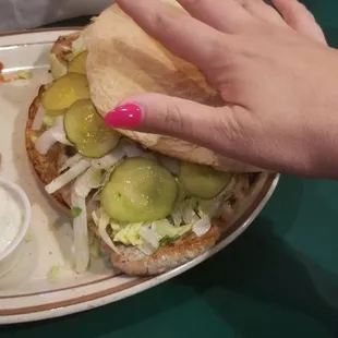 Big Ass (Grilled) Tenderloins w/onion, lett, pickles &amp; tartar sauce