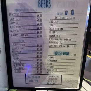Drink menu