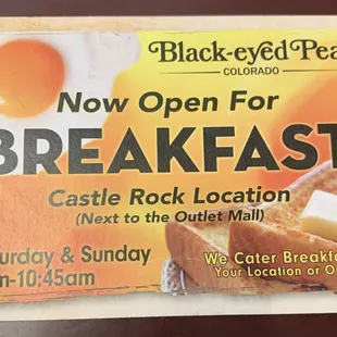 Castle Rock location open for breakfast