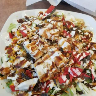 The food was great and staff was awesome! This was the BBQ chicken salad.