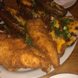 Potato skins and chicken tenders
