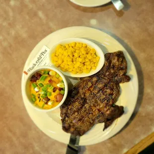 Ribeye, loaded mash and corn....