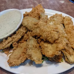 Fried pickles and jalapeno based dip