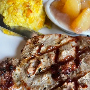 Pork chop cooked perfectly! Ask for Archie as server if you're there during the day.  He's a great server.