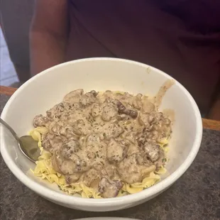 Tuesday special beef noodle mushroom cream