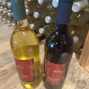 two bottles of red and white wine