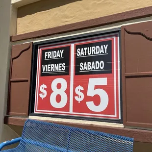 Friday $8/ Saturday $5