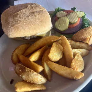 Burger and steak fries
