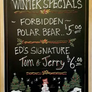 a sign for the winter specials