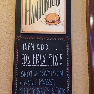 a menu and a sign