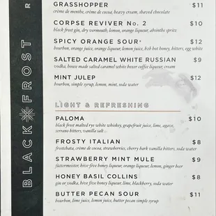 Drink menu