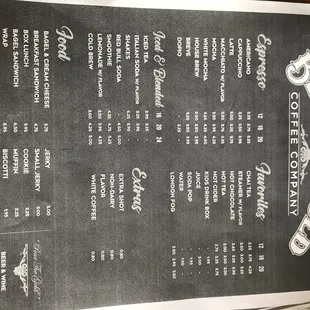 Menu with new prices