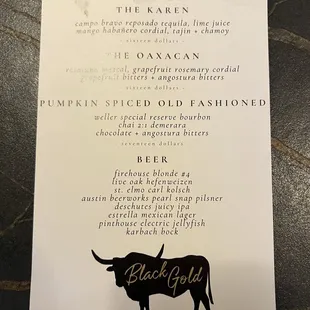 Bar menu back