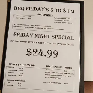 Back of menu