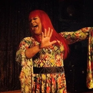 a woman with red hair