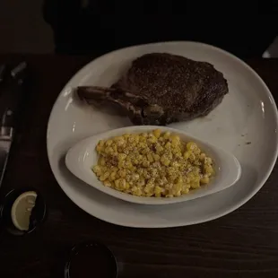 Cowboy ribeye with Creamed Corn