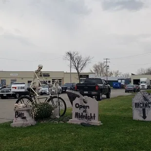 a bike and tombstones