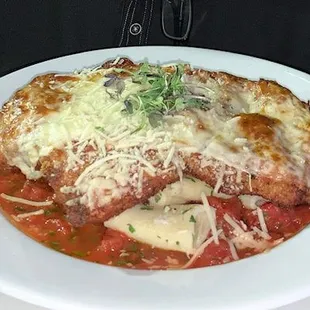 Chicken Parmesan with rigatoni