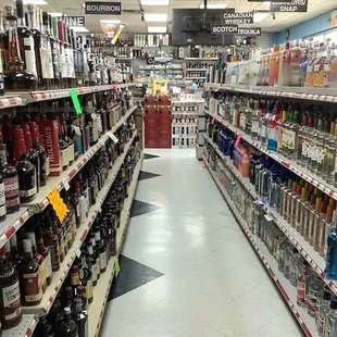 a liquor aisle in a store