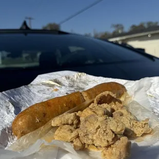 boudin sausage and some chicken cracklins
