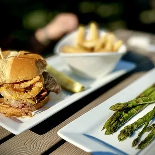 Brisket fries and asparagus