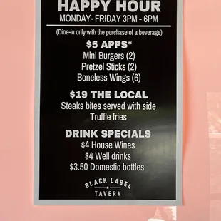 Happy hour menu