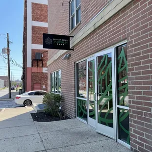 the entrance to a restaurant